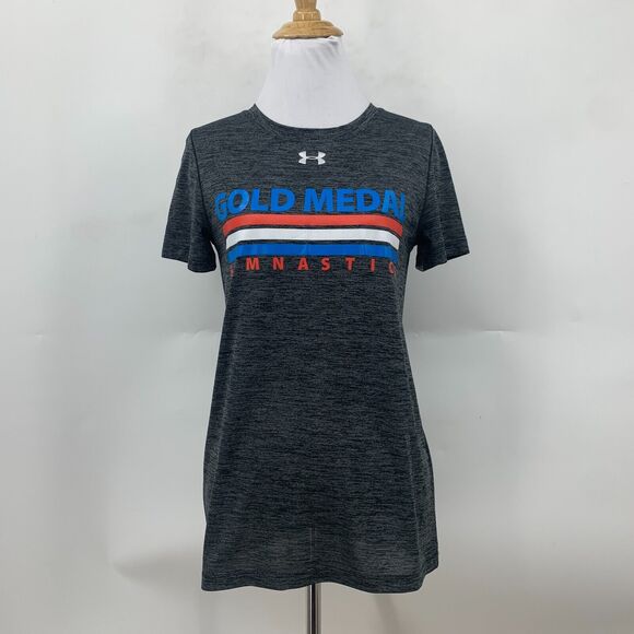 Under Armour Gold Medal Gymnastics T Shirt Womens XS Gray HeatGear UA Locker Tee - Picture 2 of 13